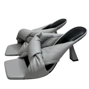 NEW Marc Fisher Dellian Gray Mule Knot Square Toe Slip On Leather Heel, Size 7.5